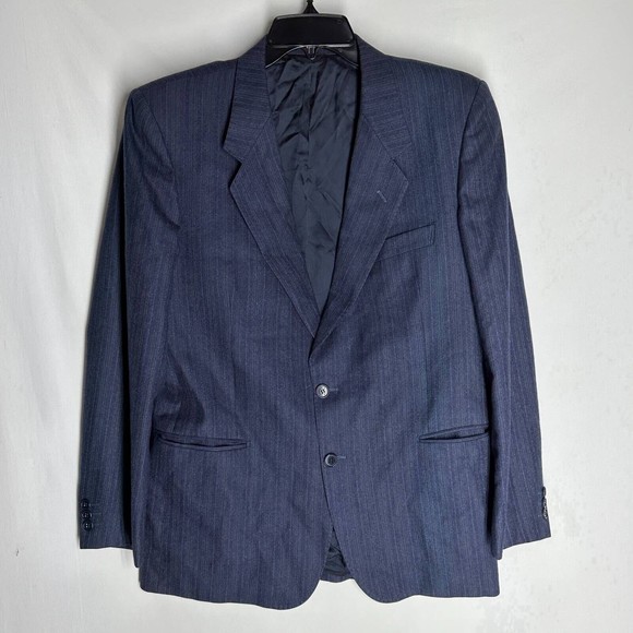 Carrieri Mens Two Button Suit Jacket Blue Wool Pinstripe Notch Italy 52 US 42